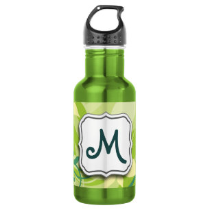 Bouteille D'eau En Acier Inoxydable Abstraite flamme florale vert avec Monogramme