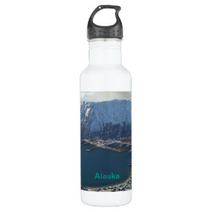 Bouteille D'eau En Acier Inoxydable Alaskan Mountain Range et ville en dessous