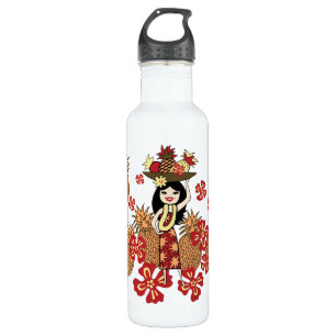 Bouteille D'eau En Acier Inoxydable Ananas Luau Hawaiian Hula Girl