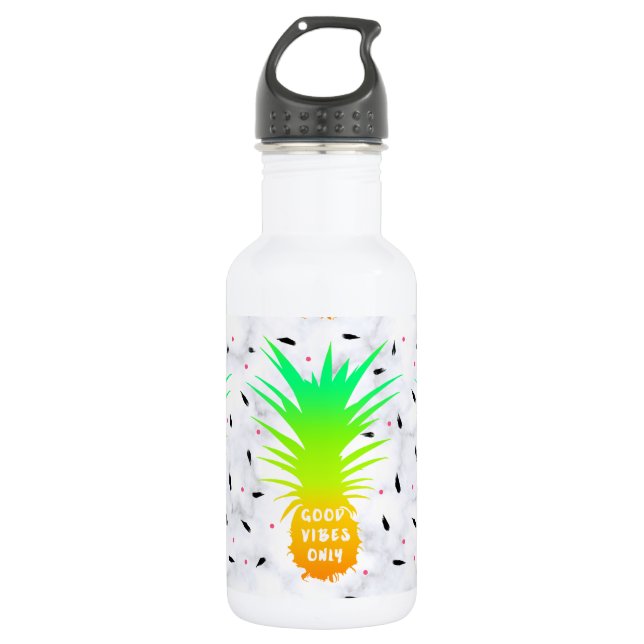Bouteille D'eau En Acier Inoxydable ananas tropical hivernal blanc marbre (Devant)
