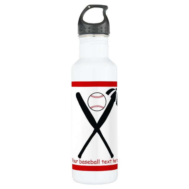 Bouteille D'eau En Acier Inoxydable Baseball croisé chauves-souris et casquette noir,  (Devant)