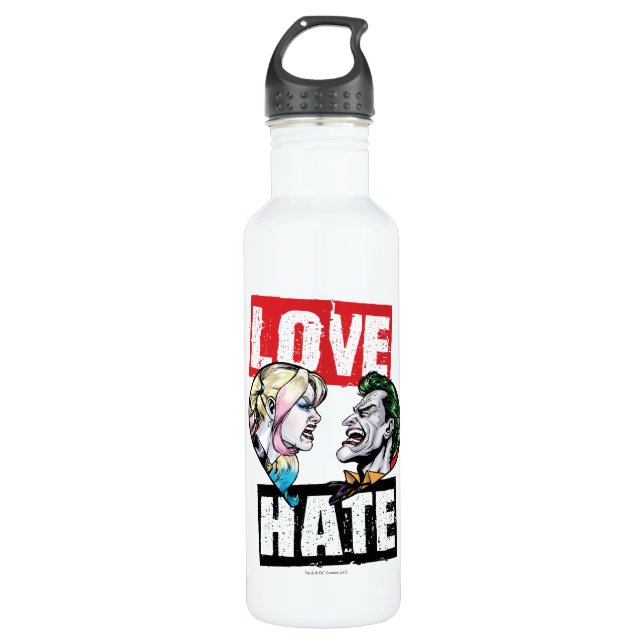 Bouteille D'eau En Acier Inoxydable Batman | Harley Quinn et Joker Love/Hate (Devant)