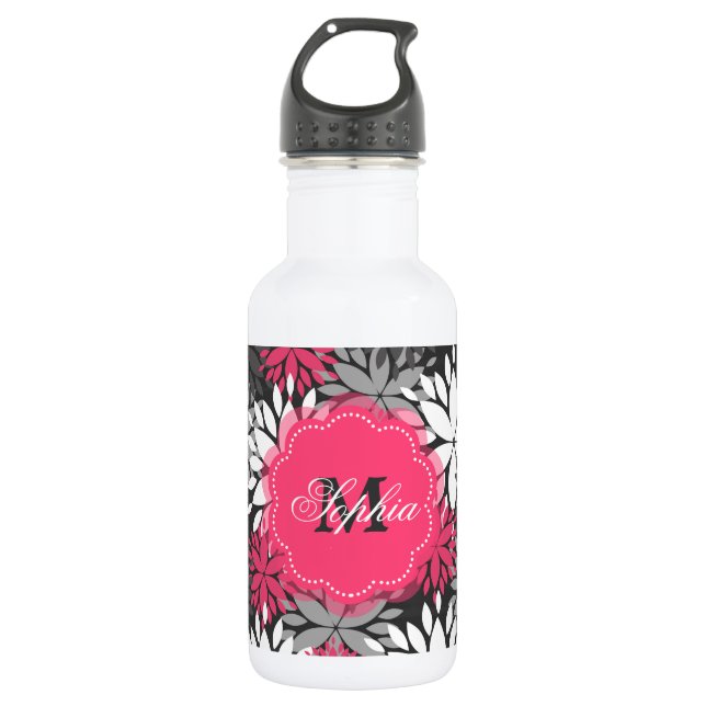 Bouteille D'eau En Acier Inoxydable Beau modèle floral monogramme girly tendance (Devant)