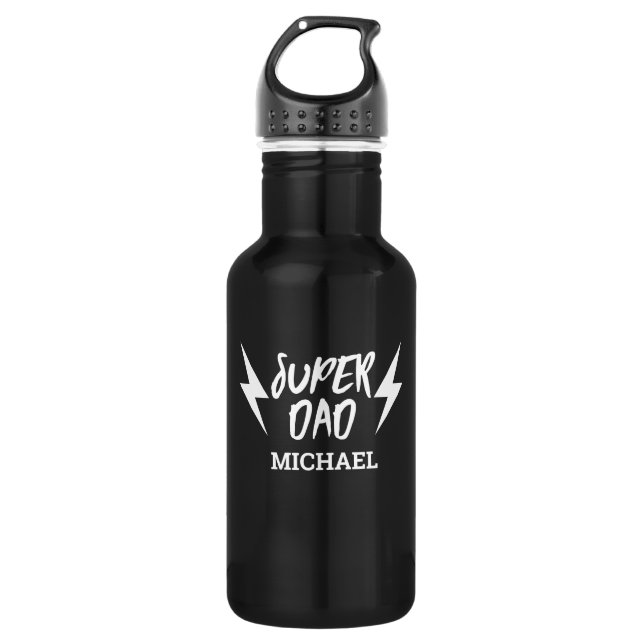 Bouteille D'eau En Acier Inoxydable Blanc Super Papa Lightning Bolt Rock'n Roll Script (Devant)