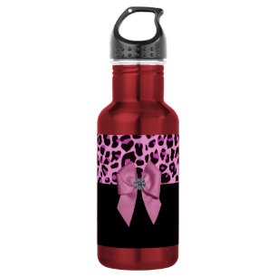 Bouteille D'eau En Acier Inoxydable Bow rose avec diamant en Empreinte de léopard
