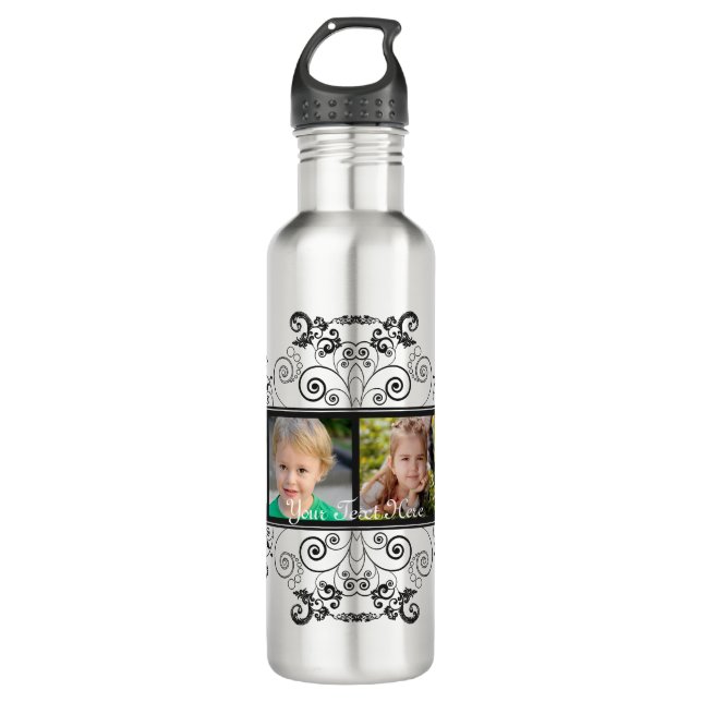 Bouteille D'eau En Acier Inoxydable Cadre 4 photos Black Flourish (Devant)