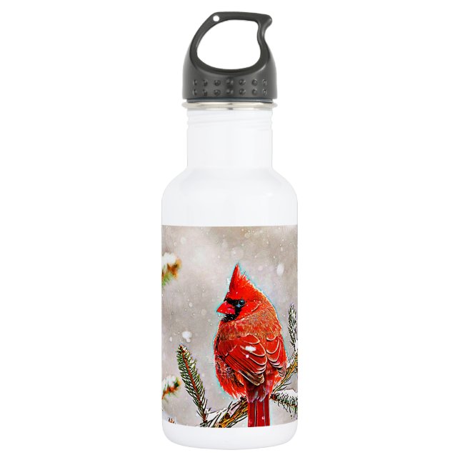 Bouteille D'eau En Acier Inoxydable Cardinal dans un pin en hiver (Devant)