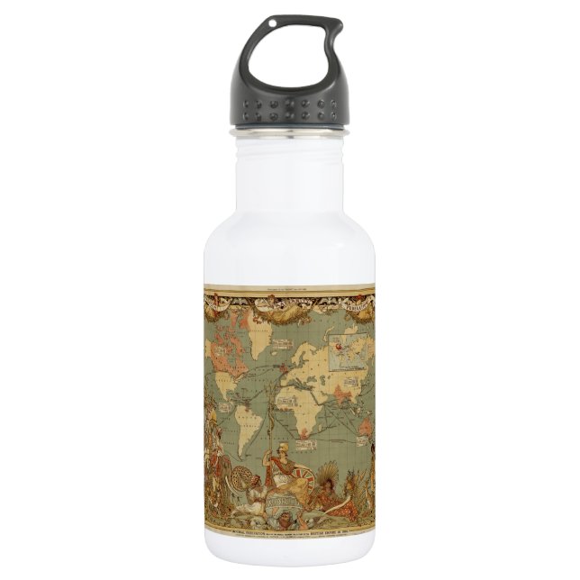 Bouteille D'eau En Acier Inoxydable Carte du monde Antique 1886 Illustré (Devant)