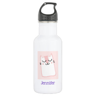 Bouteille D'eau En Acier Inoxydable Chat Kitty Rosée Coussin Rose Cute Personnalisé