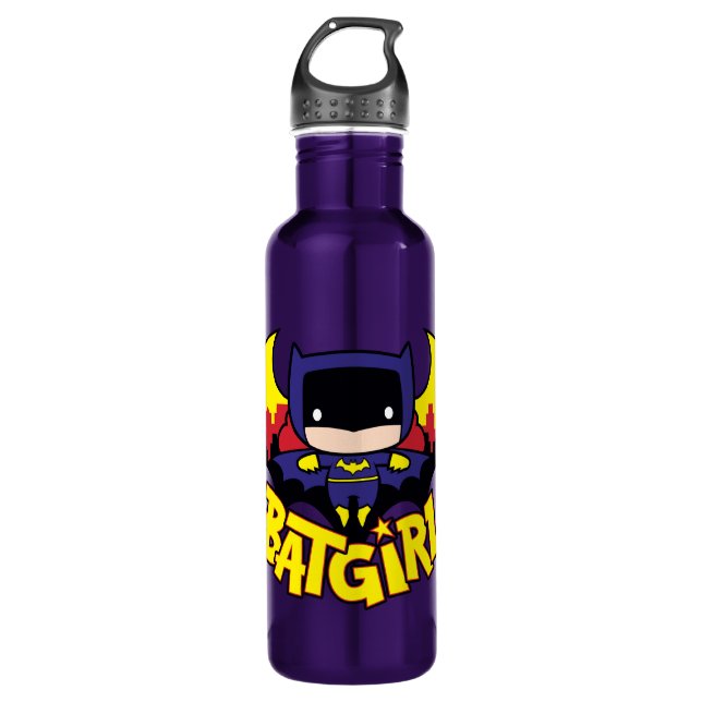 Bouteille D'eau En Acier Inoxydable Chibi Batgirl avec Gotham Skyline & Logo (Devant)