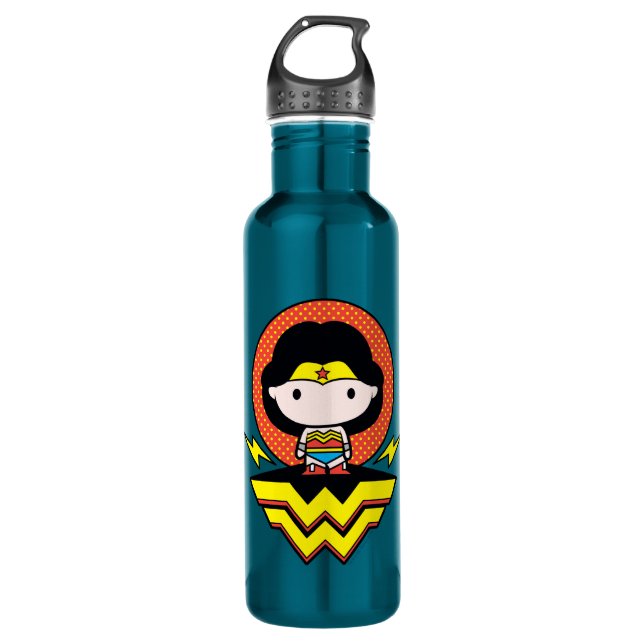 Bouteille D'eau En Acier Inoxydable Chibi Wonder Woman avec Pois et logo (Devant)