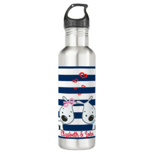 Bouteille D'eau En Acier Inoxydable Chiens adorables en amour sur Striped-Personnalisé