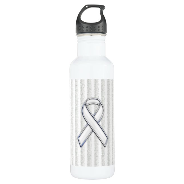 Bouteille D'eau En Acier Inoxydable Chrome White Ribbon Sensibilisation sur les bandes (Devant)
