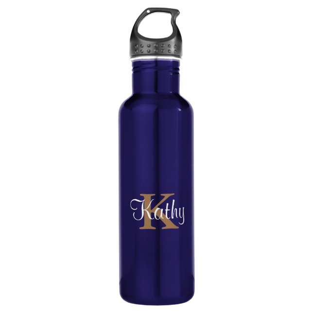 Bouteille D'eau En Acier Inoxydable Classic Blue Gold Monogramme initial (Devant)