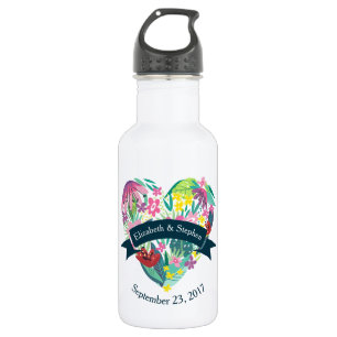 Bouteille D'eau En Acier Inoxydable Coeur floral mignon avec Mariage de fleurs tropica