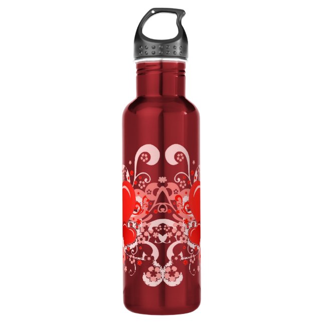 Bouteille D'eau En Acier Inoxydable Coeurs de Saint Valentin rose rétro (Devant)