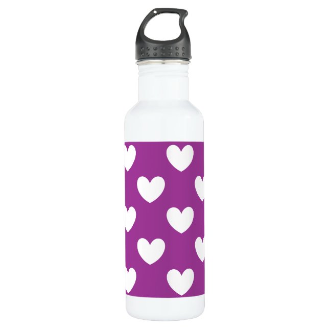 Bouteille D'eau En Acier Inoxydable Coeurs polka blanc sur violet (Devant)