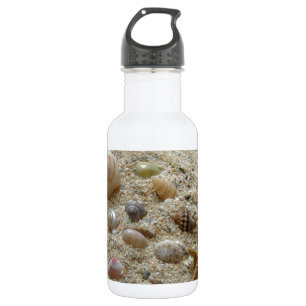 Bouteille D'eau En Acier Inoxydable Coquillages Dans Le Sable