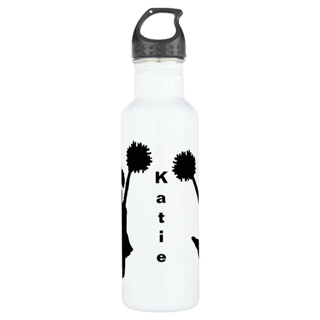 Bouteille D'eau En Acier Inoxydable Coutume noire de pom-pom girl (Devant)