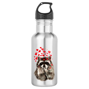 Bouteille D'eau En Acier Inoxydable Cute Funny Raccoon souffler Baisers Amour Coeurs