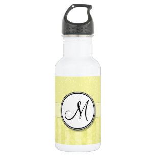 Bouteille D'eau En Acier Inoxydable Damas de crème de citron avec bandes et monogramme