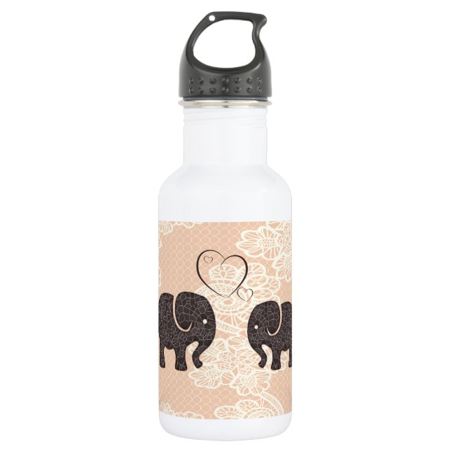Bouteille D'eau En Acier Inoxydable Dentelle tendance Eléphants en amour (Devant)
