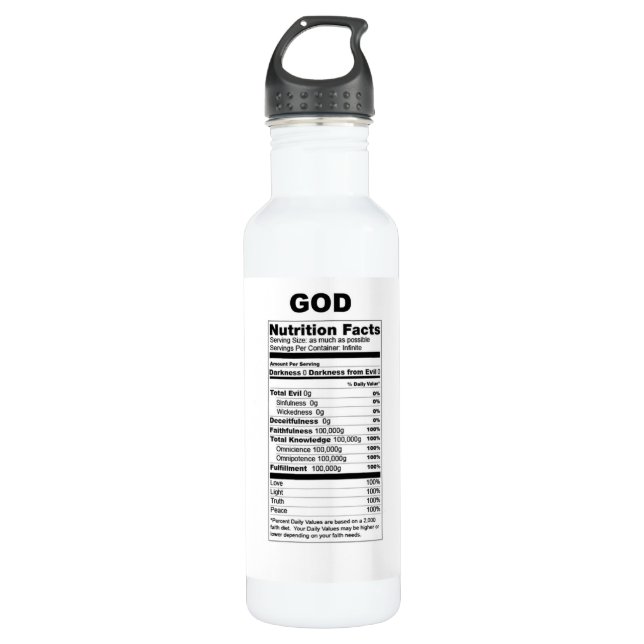 Bouteille D'eau En Acier Inoxydable Dieu : Faits de nutrition (Devant)
