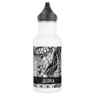 Bouteille D'eau En Acier Inoxydable Doodle noir et blanc dessiné à la main Motif Art Z