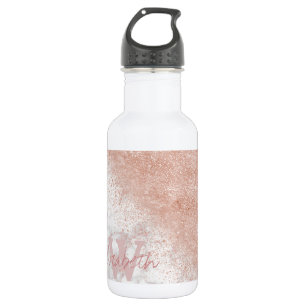 Bouteille D'eau En Acier Inoxydable Élégant faux rose en or confetti image en marbre