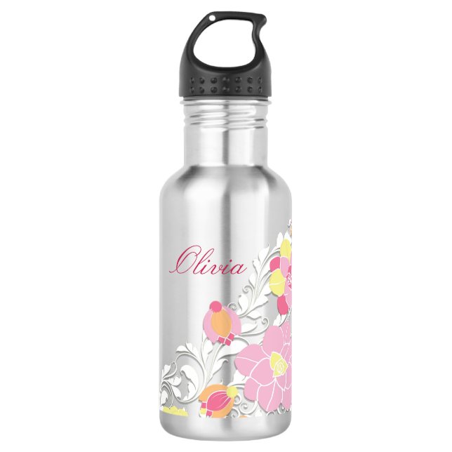 Bouteille D'eau En Acier Inoxydable Élégant Pastel sculpté Floral Personnalisé (Devant)