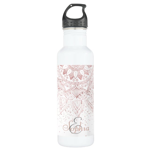 Bouteille D'eau En Acier Inoxydable Elégant Rose Gold Dots Mandala (Devant)