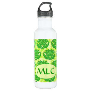 Bouteille D'eau En Acier Inoxydable Emerald Lime Green Art Nouveau Damask Monogramme