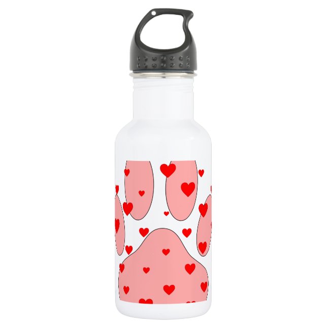 Bouteille D'eau En Acier Inoxydable Empreinte de patte rose aux coeurs (Devant)