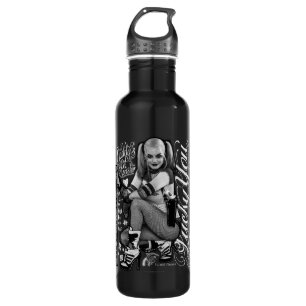 Bouteille D'eau En Acier Inoxydable Équipe de suicide Harley Quinn Typographie
