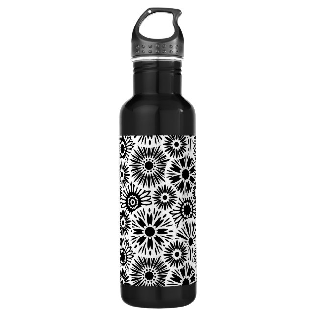 Bouteille D'eau En Acier Inoxydable Floral noir et blanc (Devant)