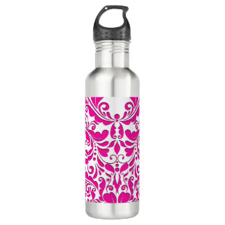 Bouteille D'eau En Acier Inoxydable HeartyParty Pink Magenta Et White Damask Coeur