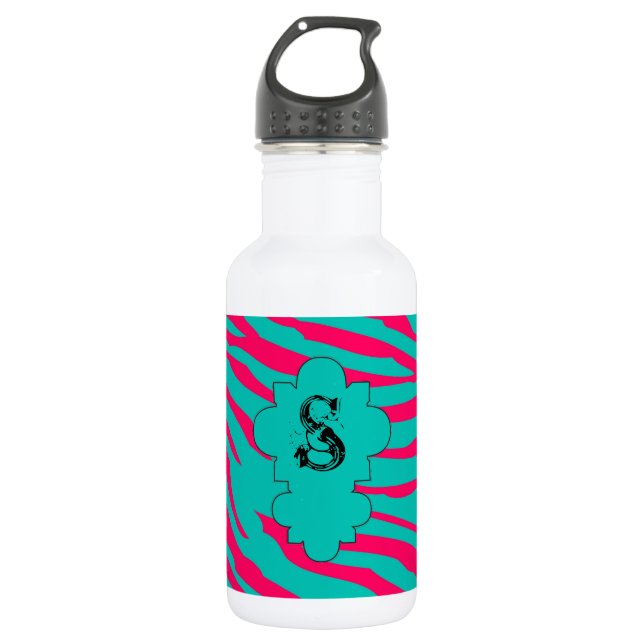 Bouteille D'eau En Acier Inoxydable Hot rose Turquoise Zebra Print 32. oz. (Devant)