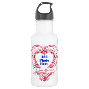 Bouteille D'eau En Acier Inoxydable I Love My Cats ! Photo Red Hearts