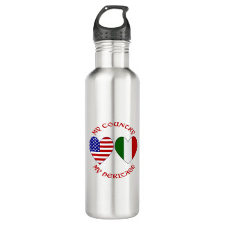 Bouteille D'eau En Acier Inoxydable Italie Drapeau USA Cœurs Patrimoine Pays