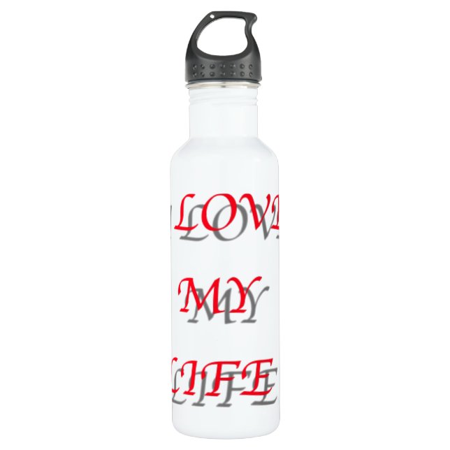 BOUTEILLE D'EAU EN ACIER INOXYDABLE J'AIME MA VIE. (Devant)