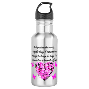 BOUTEILLE D'EAU EN ACIER INOXYDABLE JOLIE FLEURS ROSES ET SÉRÉNITÉ DE BUTTERFLY PRIÈRE