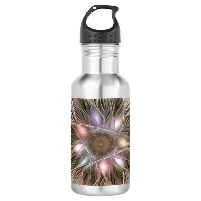 Bouteille D'eau En Acier Inoxydable Joyeuse Fleur Abstrait Beige Brown Floral Fractal (Devant)