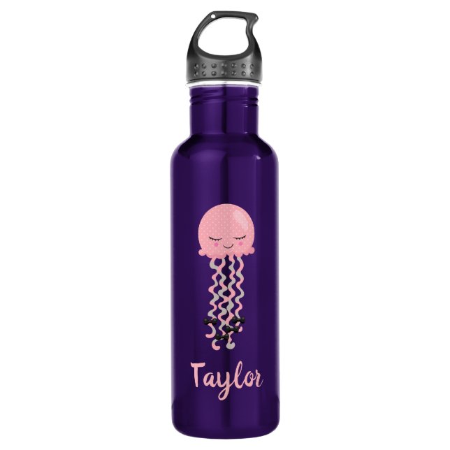 Bouteille D'eau En Acier Inoxydable Kawaii méduse rose violet (Devant)