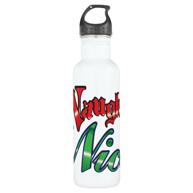 Bouteille D'eau En Acier Inoxydable Lettres rouges rétro Noël, Naughty ou Nice (Devant)