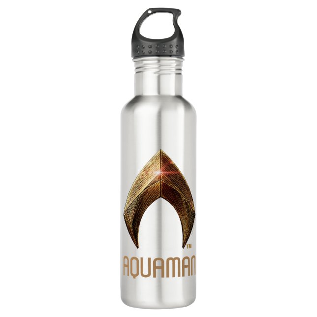 Bouteille D'eau En Acier Inoxydable Ligue de Justice | Symbole d'aquaman métallique (Devant)