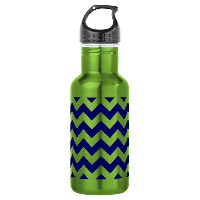 Bouteille D'eau En Acier Inoxydable Marine et Apple Green Zigzag (Devant)