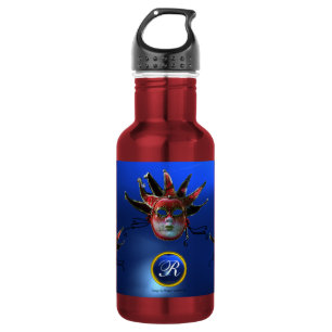 Bouteille D'eau En Acier Inoxydable MASQUE JESTER ROUGE NOIR, Monogramme de fête Masqu
