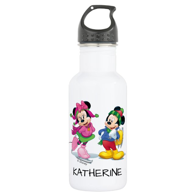 Bouteille D'eau En Acier Inoxydable Mickey & Minnie Patinage sur glace (Devant)