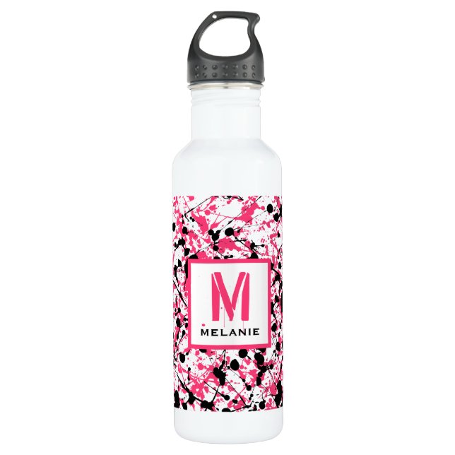 Bouteille D'eau En Acier Inoxydable Monogramme de peinture rose et noire (Devant)