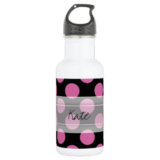Bouteille D'eau En Acier Inoxydable Monogramme noir rose rose Motif de point Polka